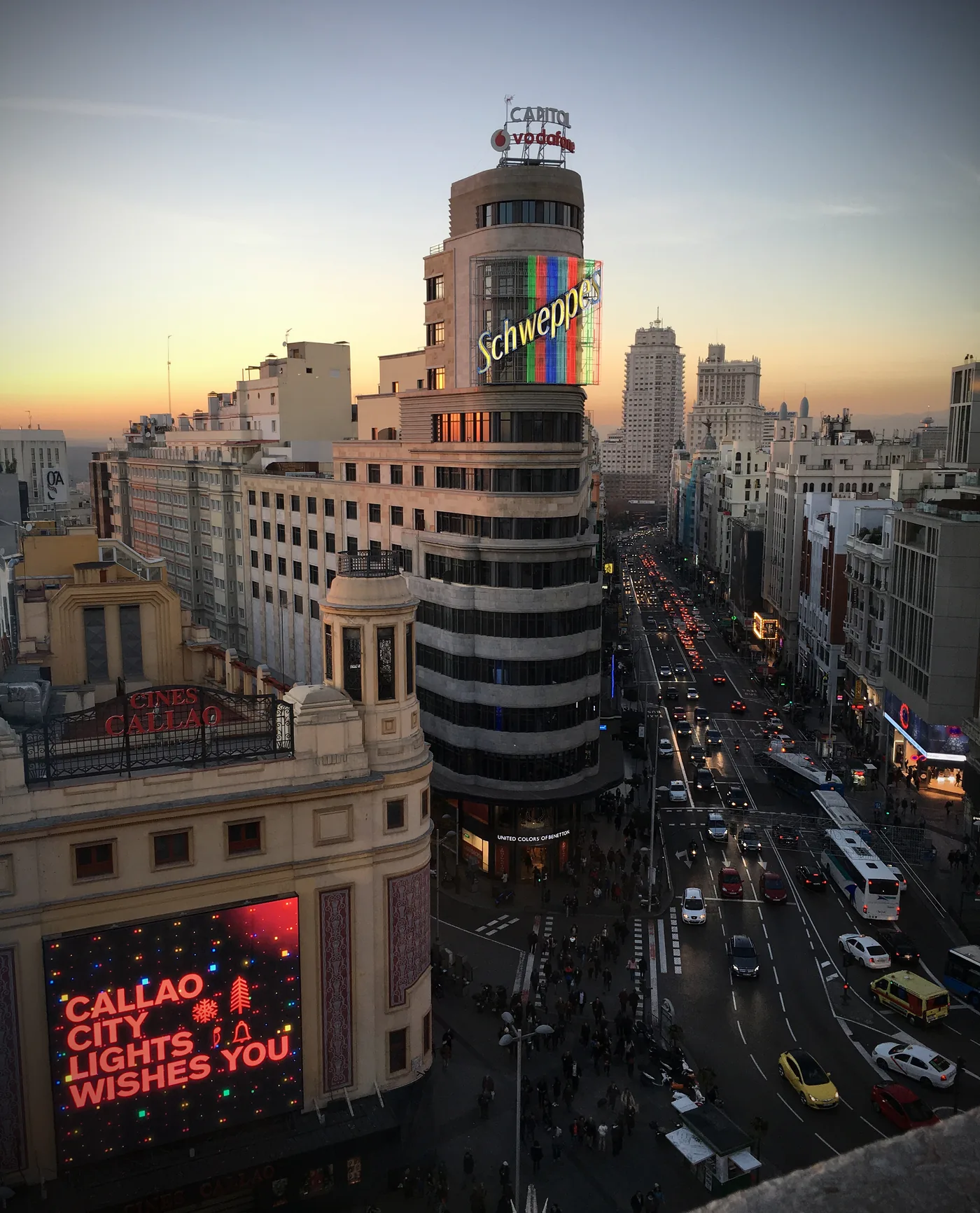 Gran Via and Callao in central Madrid