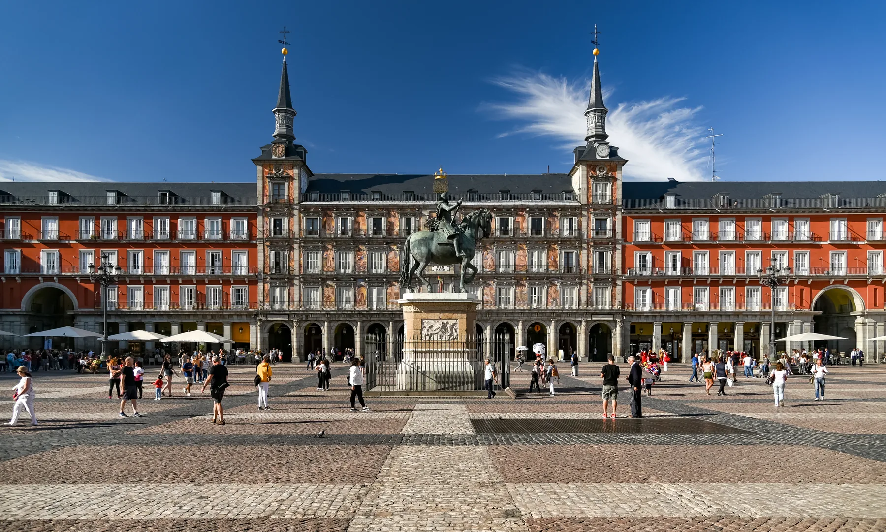 Plaza Mayor in central Madrid on a sunny day